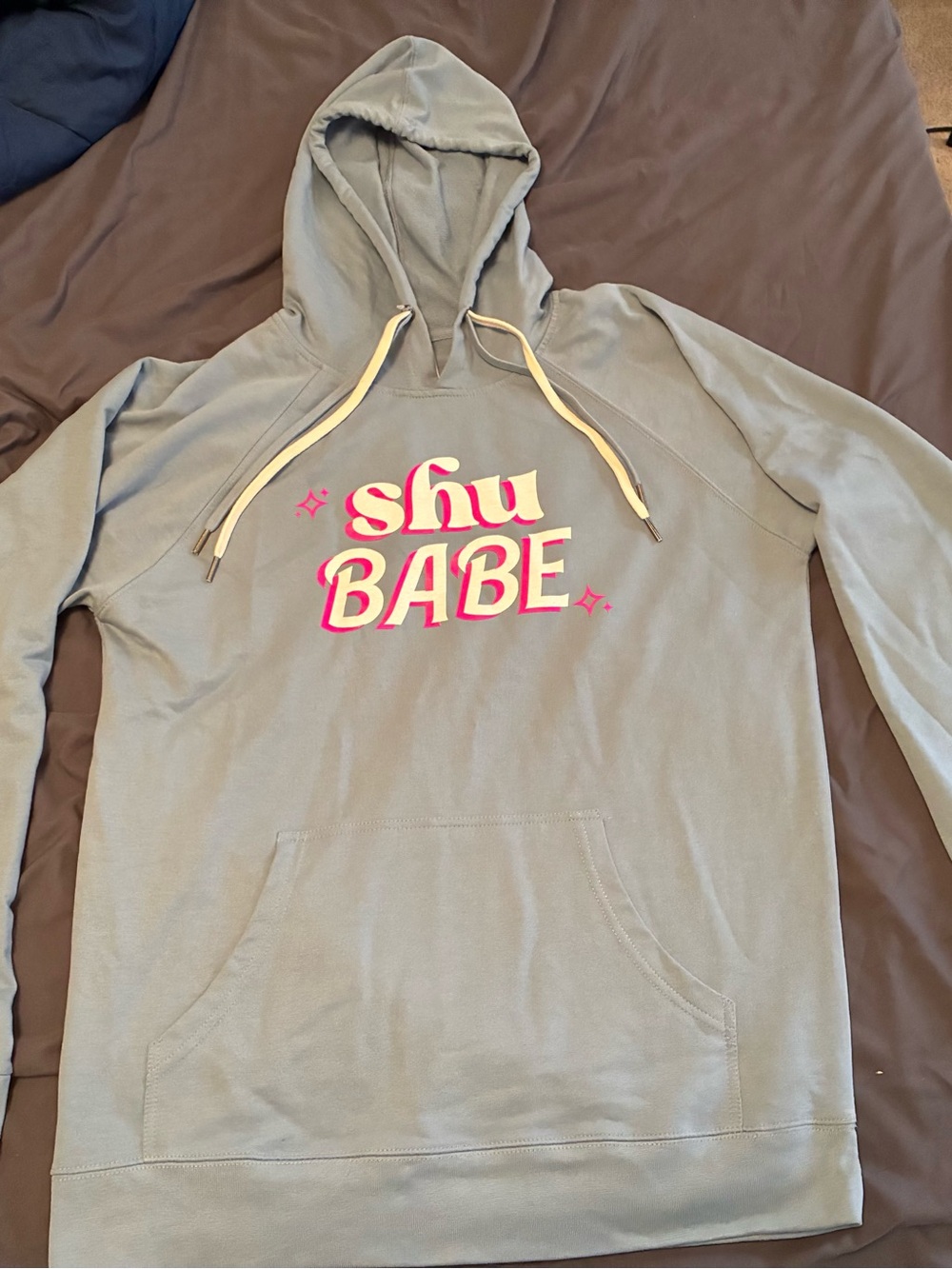 Blue "shu BABE" Graphic Hoodie for Women